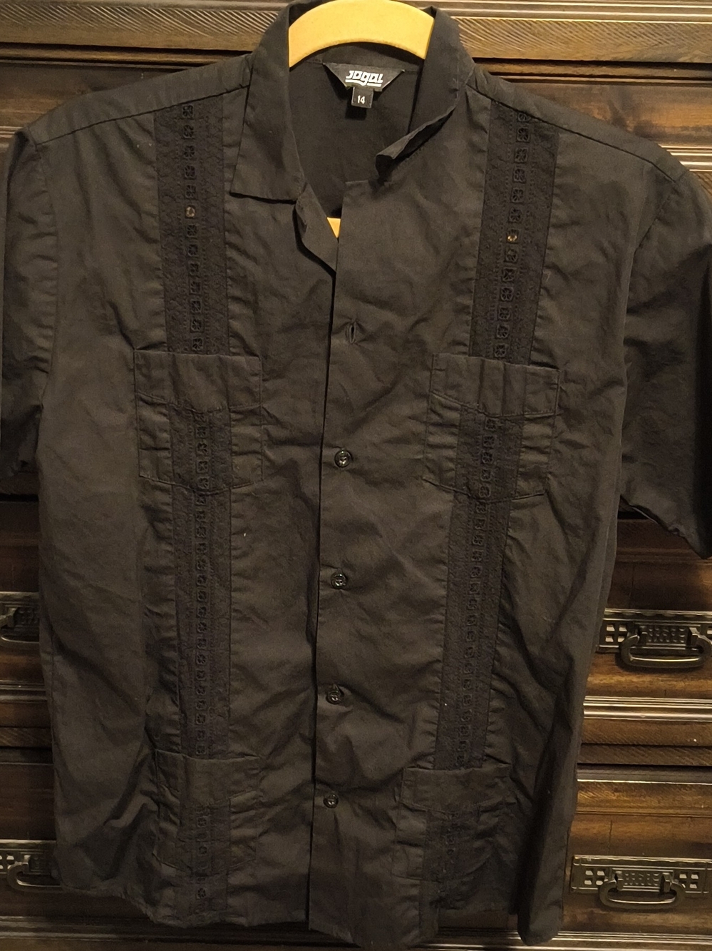 Men's Black Short-Sleeve Guayabera Shirt Jacket by JoggL